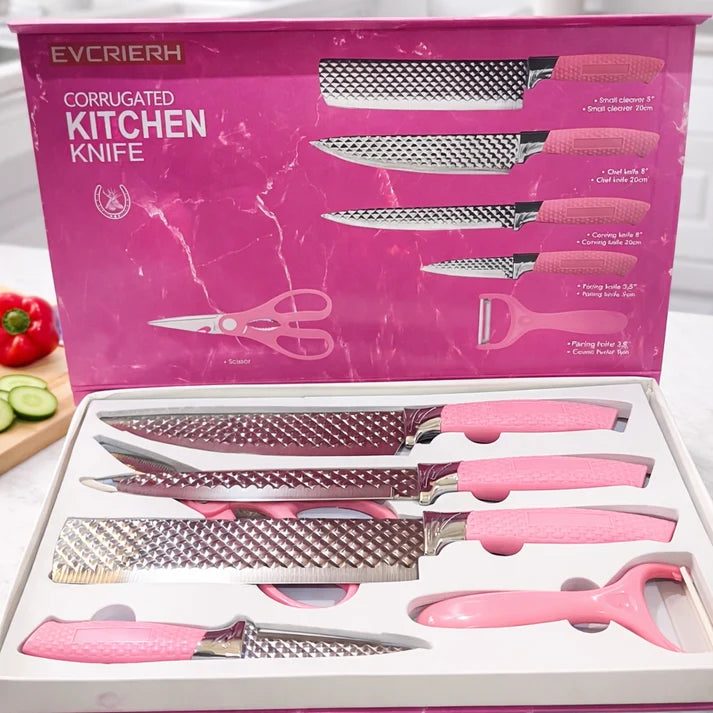 EVRYEALTH 6pc Corrugated Kitchen Knife Set for Home Cooking