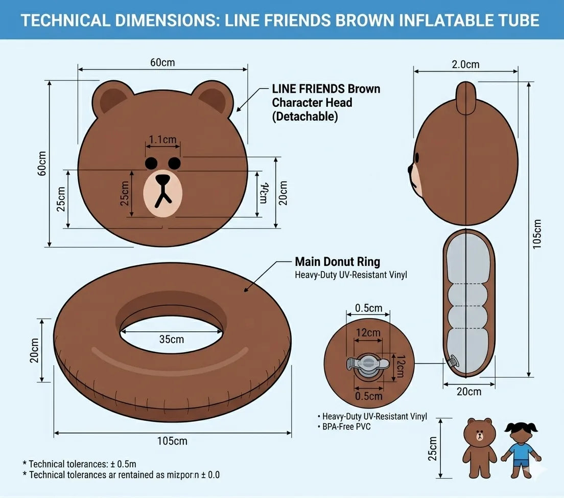 LINE FRIENDS Brown bear inflatable pool ring dimensions