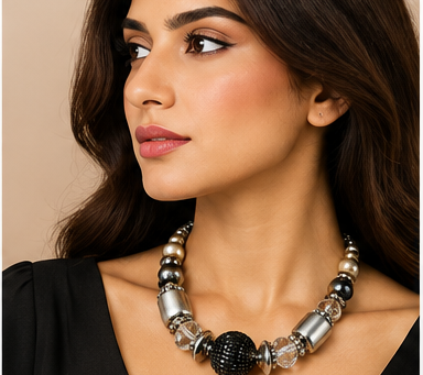 Noir Metallic Crystal Necklace — Limited France Edit
