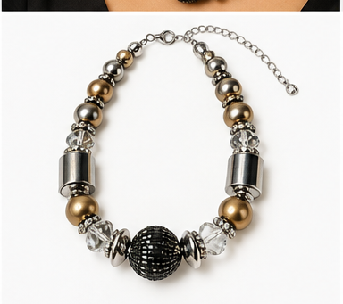 Noir Metallic Crystal Necklace — Limited France Edit