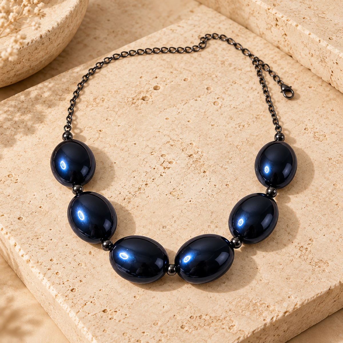 Midnight Oval Statement Necklace — Limited France Edit