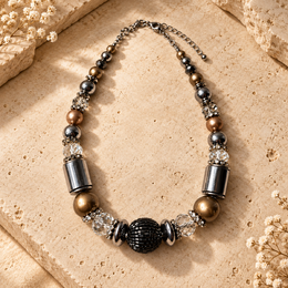 Noir Metallic Crystal Necklace — Limited France Edit