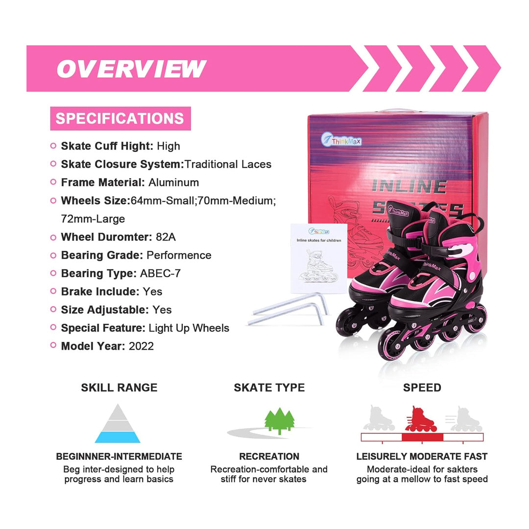 Adjustable Inline Skates for Kids with Full Light Up Wheels