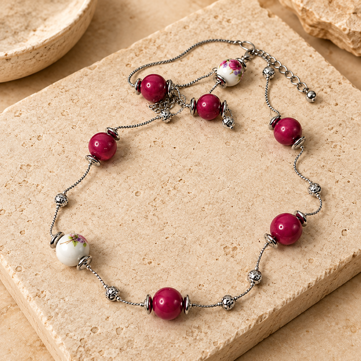 Rose Porcelain Bead Necklace — Limited France Edit
